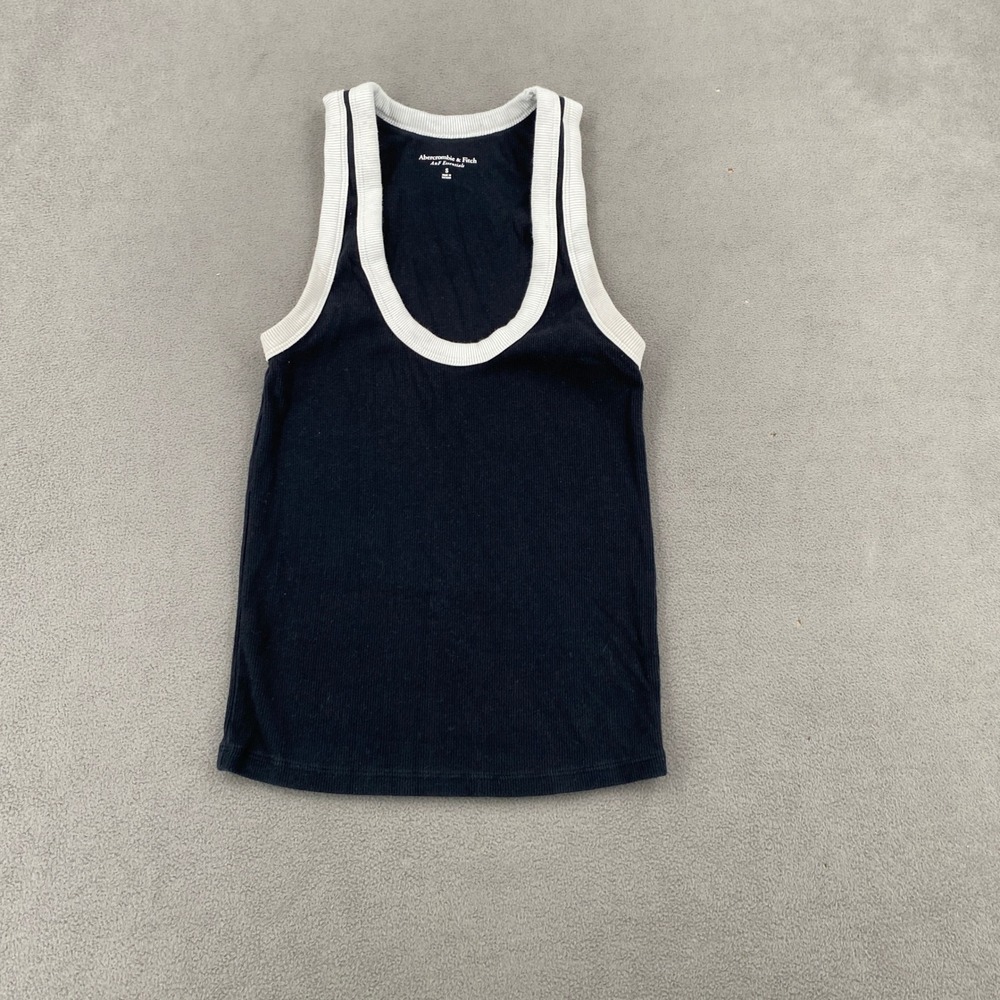 Abercrombie & Fitch A&F Essentials Ribbed Ringer Tank Top Navy Blue White Small